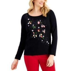 Karen Scott Womens Holiday Fun Graphic T-Shirt Style # 100113863Ms - Small